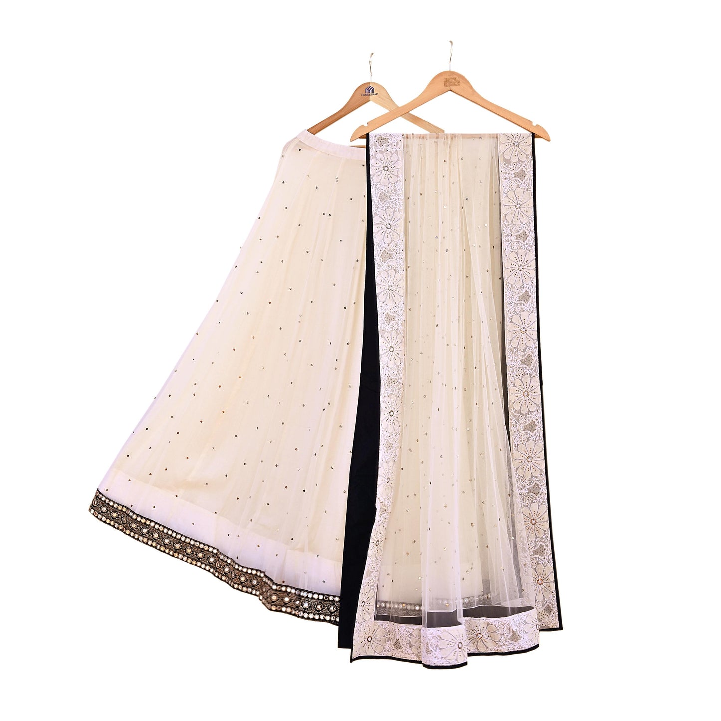 Indian Heavy Ivory Mesh/Net Hand Embroidered Mukesh/ Chikankari Lehenga 2pcs Set By Designer Abu Jani Bridal Wear Bollywood Party wear
