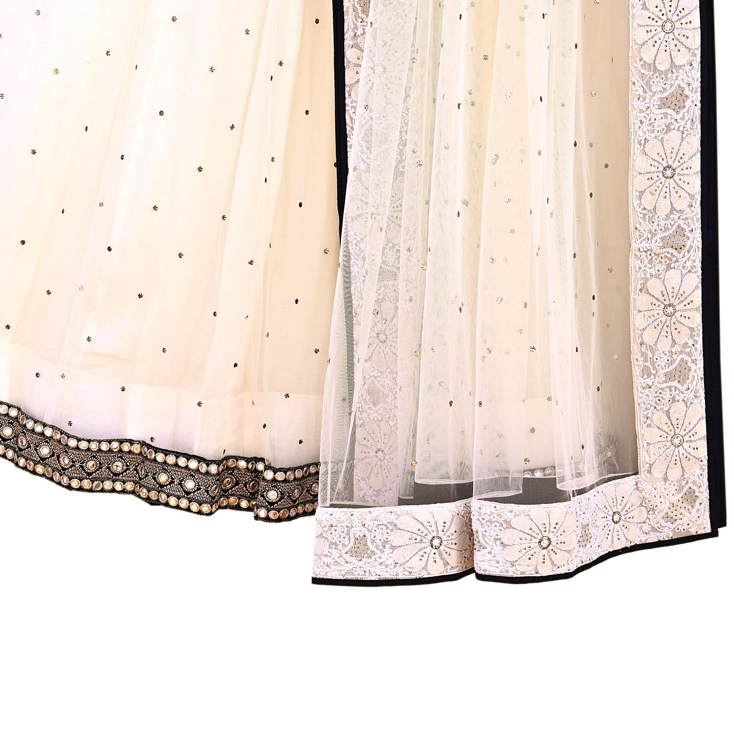Indian Heavy Ivory Mesh/Net Hand Embroidered Mukesh/ Chikankari Lehenga 2pcs Set By Designer Abu Jani Bridal Wear Bollywood Party wear