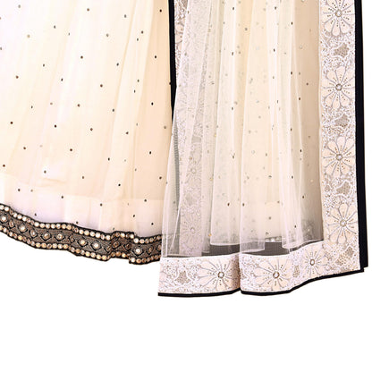 Indian Heavy Ivory Mesh/Net Hand Embroidered Mukesh/ Chikankari Lehenga 2pcs Set By Designer Abu Jani Bridal Wear Bollywood Party wear