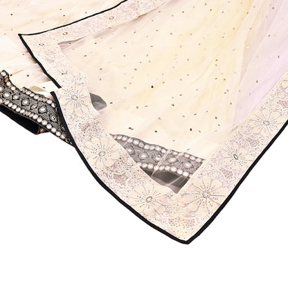 Indian Heavy Ivory Mesh/Net Hand Embroidered Mukesh/ Chikankari Lehenga 2pcs Set By Designer Abu Jani Bridal Wear Bollywood Party wear