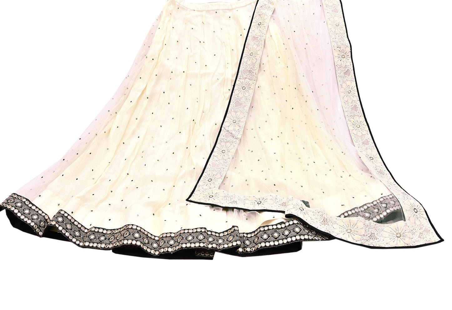 Indian Heavy Ivory Mesh/Net Hand Embroidered Mukesh/ Chikankari Lehenga 2pcs Set By Designer Abu Jani Bridal Wear Bollywood Party wear
