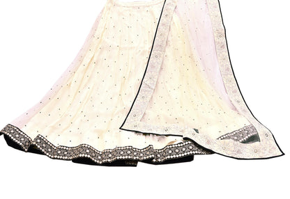 Indian Heavy Ivory Mesh/Net Hand Embroidered Mukesh/ Chikankari Lehenga 2pcs Set By Designer Abu Jani Bridal Wear Bollywood Party wear
