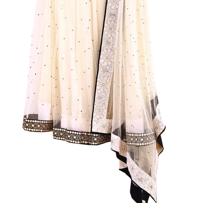 Indian Heavy Ivory Mesh/Net Hand Embroidered Mukesh/ Chikankari Lehenga 2pcs Set By Designer Abu Jani Bridal Wear Bollywood Party wear