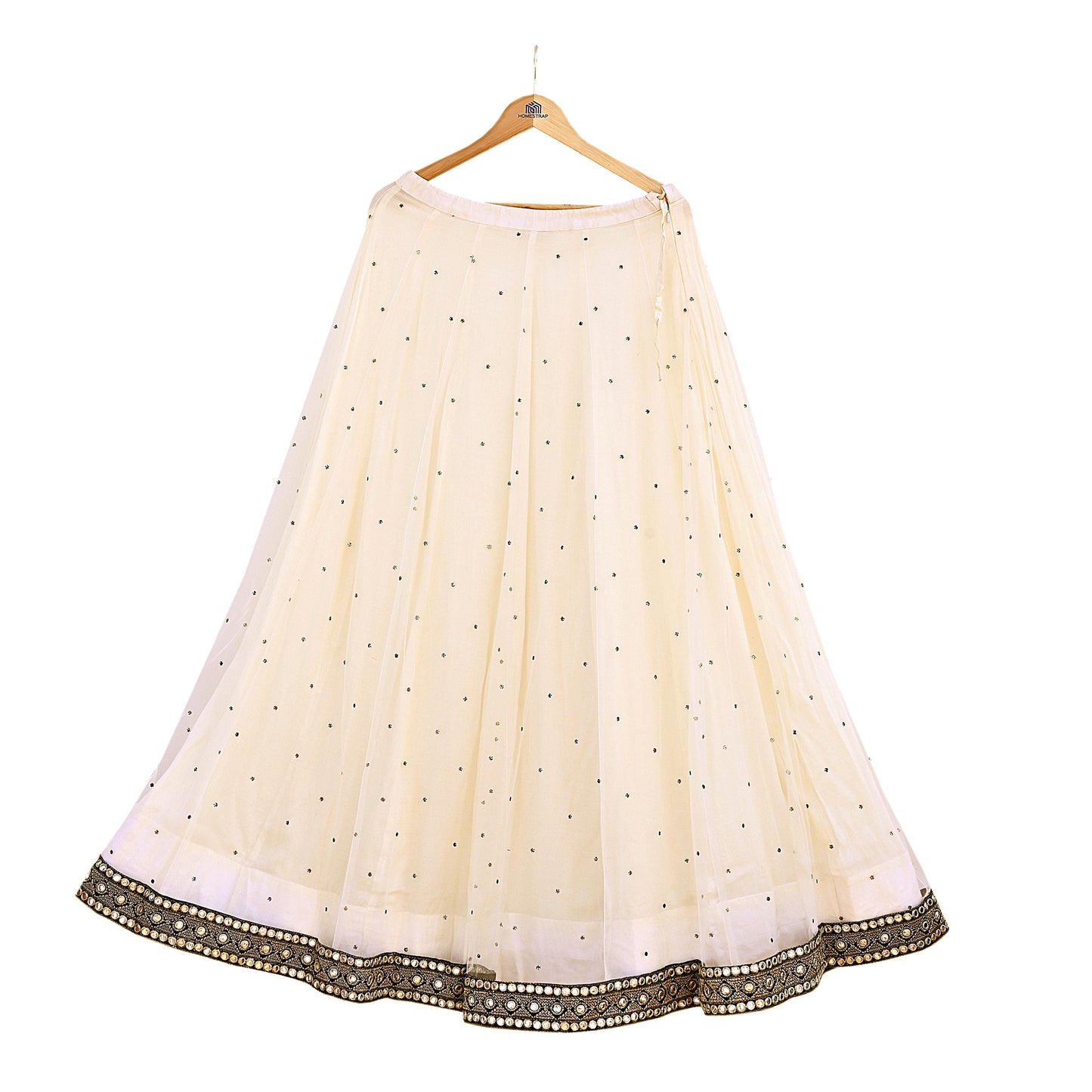 Indian Heavy Ivory Mesh/Net Hand Embroidered Mukesh/ Chikankari Lehenga 2pcs Set By Designer Abu Jani Bridal Wear Bollywood Party wear