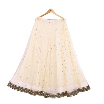 Indian Heavy Ivory Mesh/Net Hand Embroidered Mukesh/ Chikankari Lehenga 2pcs Set By Designer Abu Jani Bridal Wear Bollywood Party wear