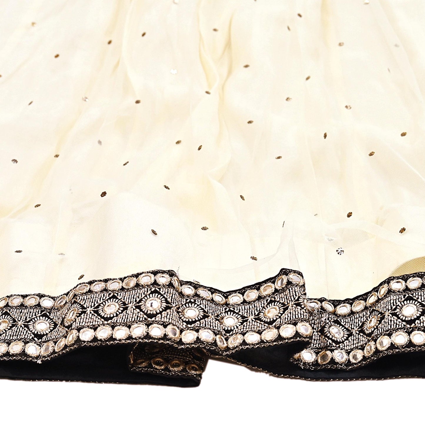 Indian Ivory Net Hand Embroidered  Mukesh/ Chikankari Lehenga/Skirt Designer By Abu Jani  bollywood party wear