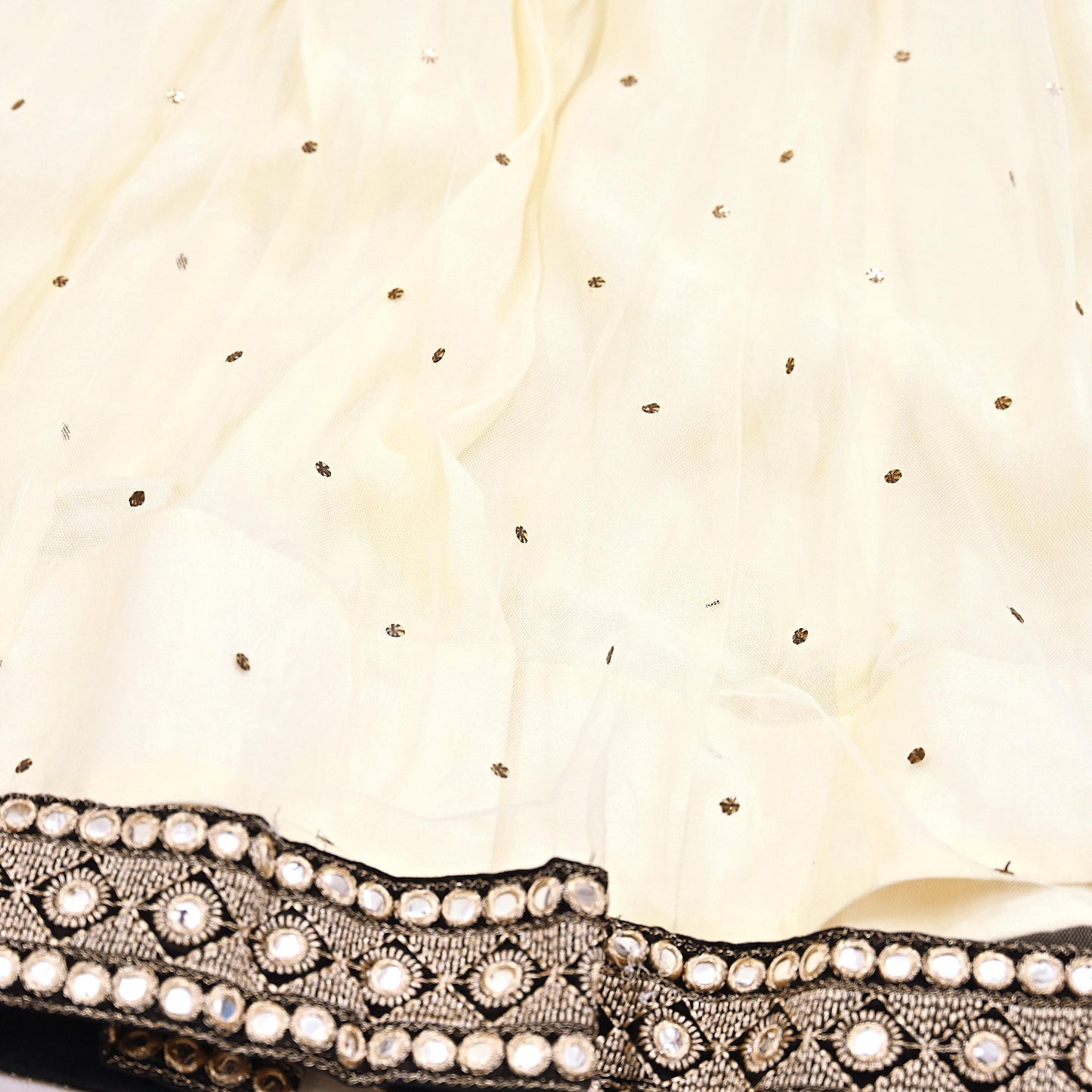 Indian Ivory Net Hand Embroidered  Mukesh/ Chikankari Lehenga/Skirt Designer By Abu Jani  bollywood party wear