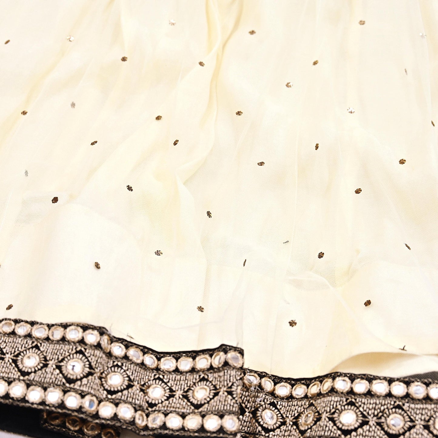Indian Ivory Net Hand Embroidered  Mukesh/ Chikankari Lehenga/Skirt Designer By Abu Jani  bollywood party wear