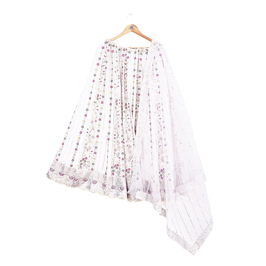 Indian Vintage White Net/ Pure Georgette Hand Embroidered Lehenga 2pcs Set Party Wear With skirt & Dupatta Bollywood Zari