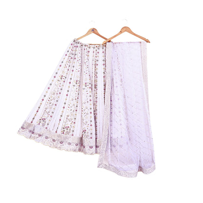 Indian Vintage White Net/ Pure Georgette Hand Embroidered Lehenga 2pcs Set Party Wear With skirt & Dupatta Bollywood Zari