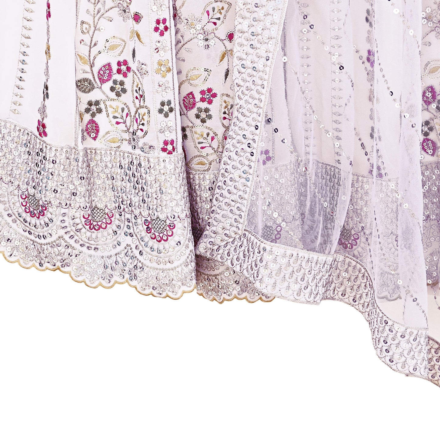 Indian Vintage White Net/ Pure Georgette Hand Embroidered Lehenga 2pcs Set Party Wear With skirt & Dupatta Bollywood Zari