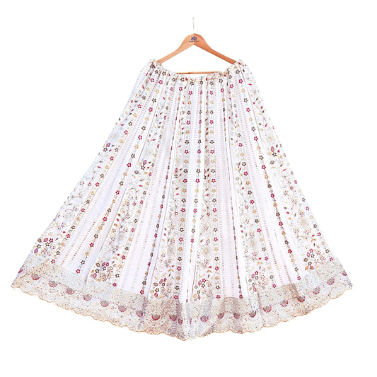 Indian Pre-owned White Pure Georgette Embroidered Lehenga/Skirt Bridal Wear Bollywood