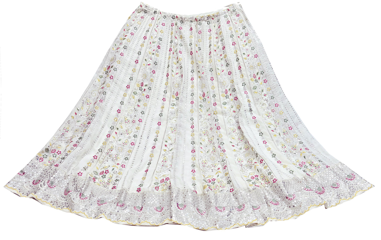 Indian Pre-owned White Pure Georgette Embroidered Lehenga/Skirt Bridal Wear Bollywood