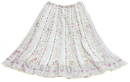 Indian Pre-owned White Pure Georgette Embroidered Lehenga/Skirt Bridal Wear Bollywood