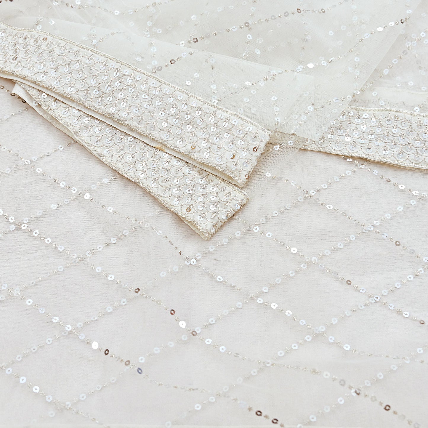 Indian Vintage White Dupatta Long Stole Net Mess Embroidered Scarves Veil Hijab Sequins stole veil hijab