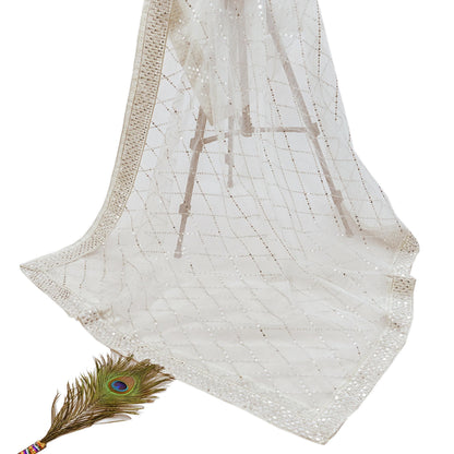 Indian Vintage White Dupatta Long Stole Net Mess Embroidered Scarves Veil Hijab Sequins stole veil hijab