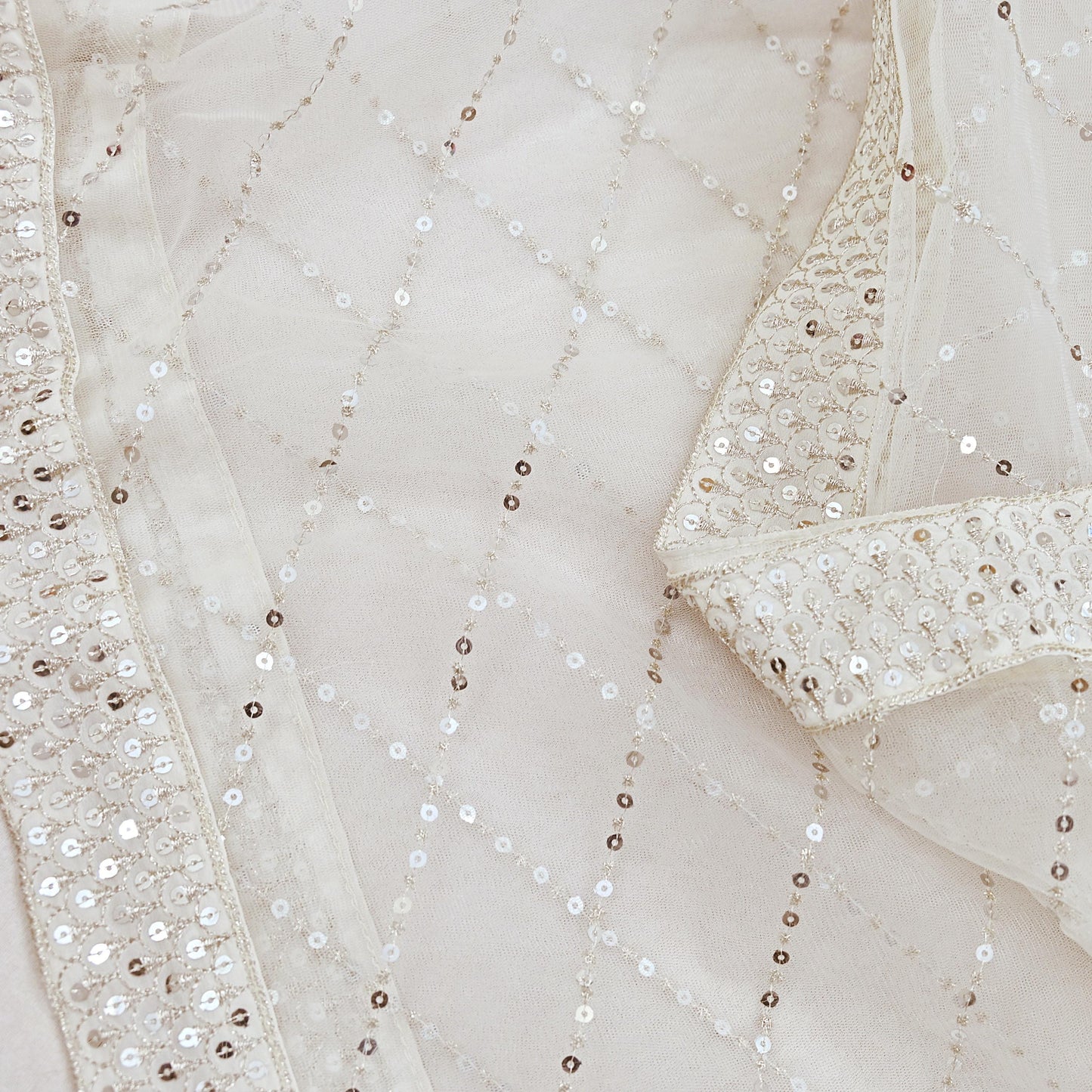 Indian Vintage White Dupatta Long Stole Net Mess Embroidered Scarves Veil Hijab Sequins stole veil hijab