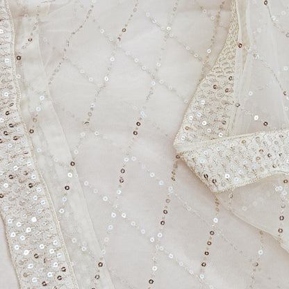 Indian Vintage White Dupatta Long Stole Net Mess Embroidered Scarves Veil Hijab Sequins stole veil hijab