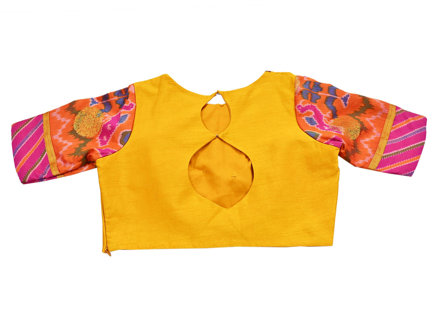 Indian Pre-owned Yellow raw silk Hand Embroidered By Designer manish malhotra Padded Blouse/Top/Crop M Size Party wear Bollywood
