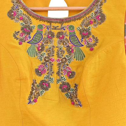 Indian Pre-owned Yellow raw silk Hand Embroidered By Designer manish malhotra Padded Blouse/Top/Crop M Size Party wear Bollywood