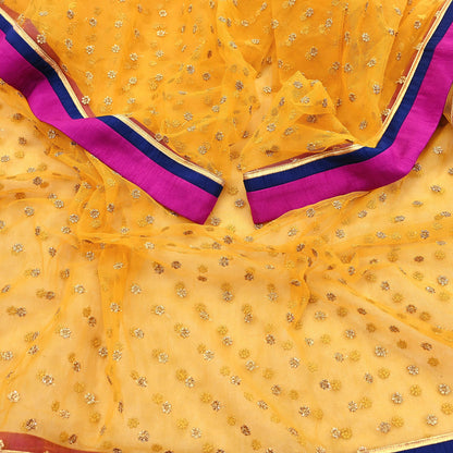 Indian Vintage Heavy Wedding Yellow Net/Mesh Hand Embroidered Dupatta Designer By Manish Malhotra Bridal Wear Sequins Veil Hijab