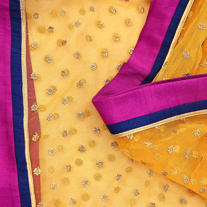 Indian Vintage Heavy Wedding Yellow Net/Mesh Hand Embroidered Dupatta Designer By Manish Malhotra Bridal Wear Sequins Veil Hijab