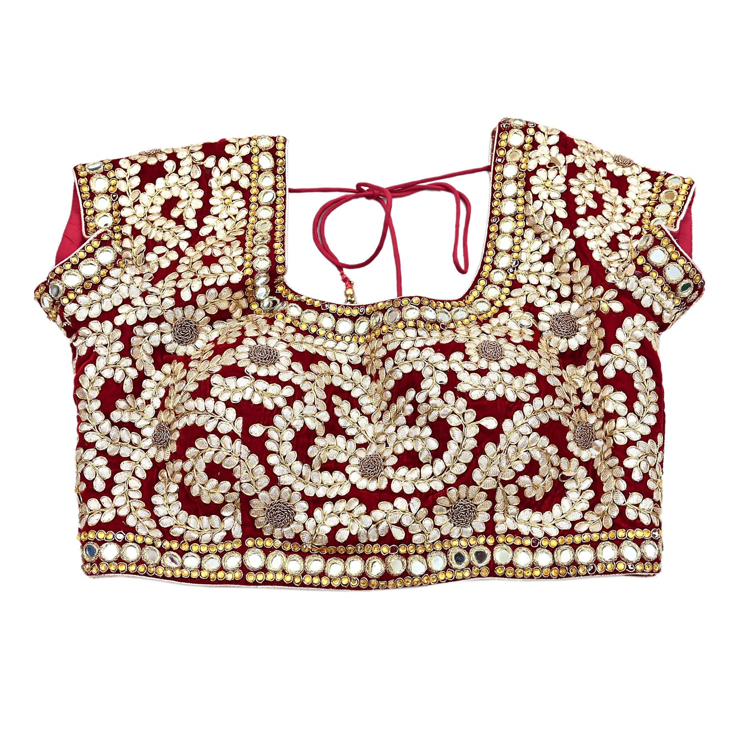Indian Pre-owned Heavy Red Velvet Hand Embroidered By Designer Anamika Khanna Padded Blouse/Top/Crop M Size Party wear Bollywood