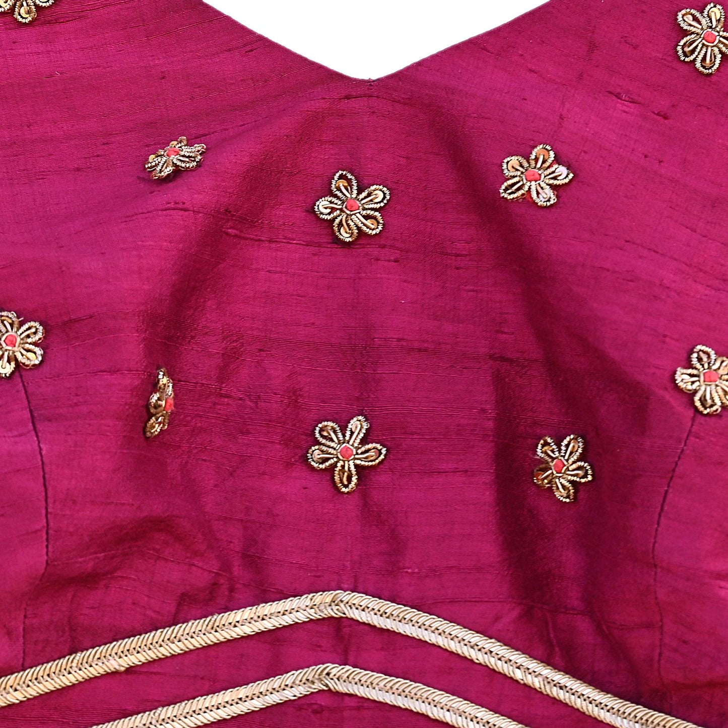 Indian Pre-owned Purple raw silk Hand Embroidered Blouse/Top/Crop M Size Party wear Bollywood