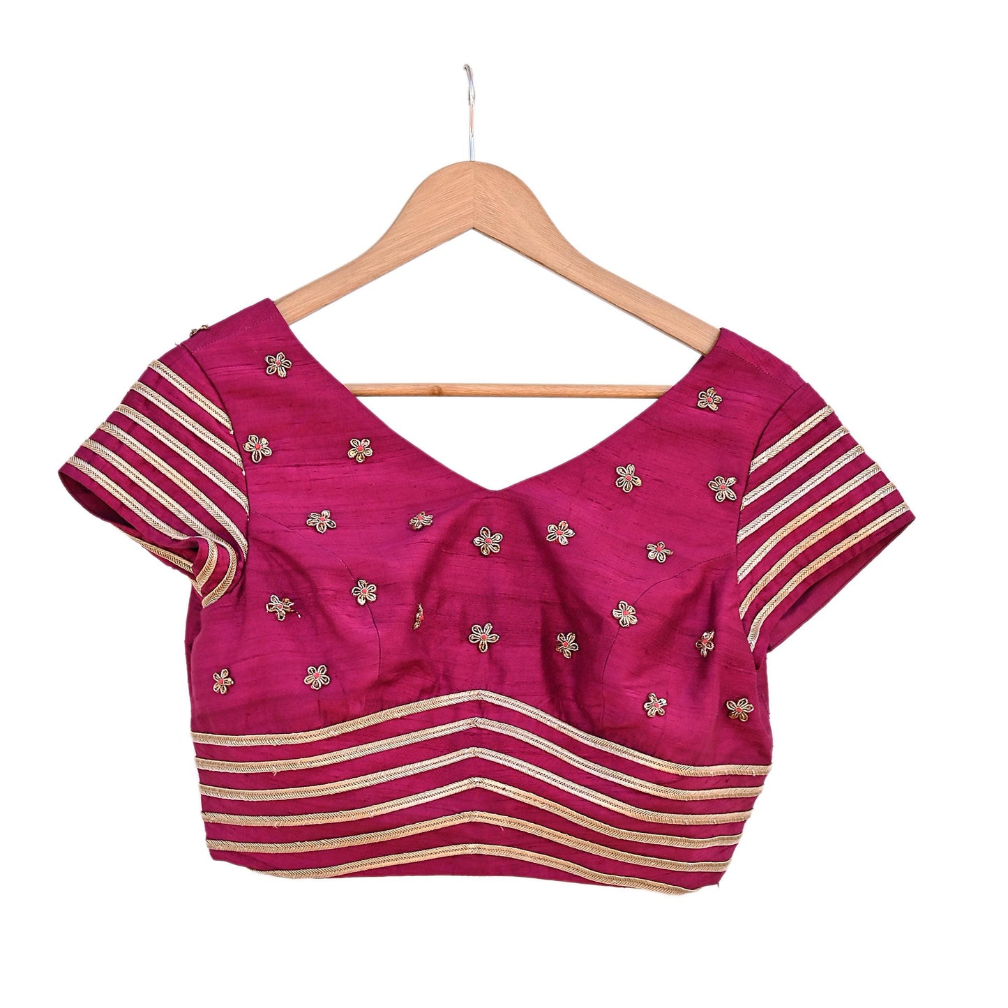 Indian Pre-owned Purple raw silk Hand Embroidered Blouse/Top/Crop M Size Party wear Bollywood