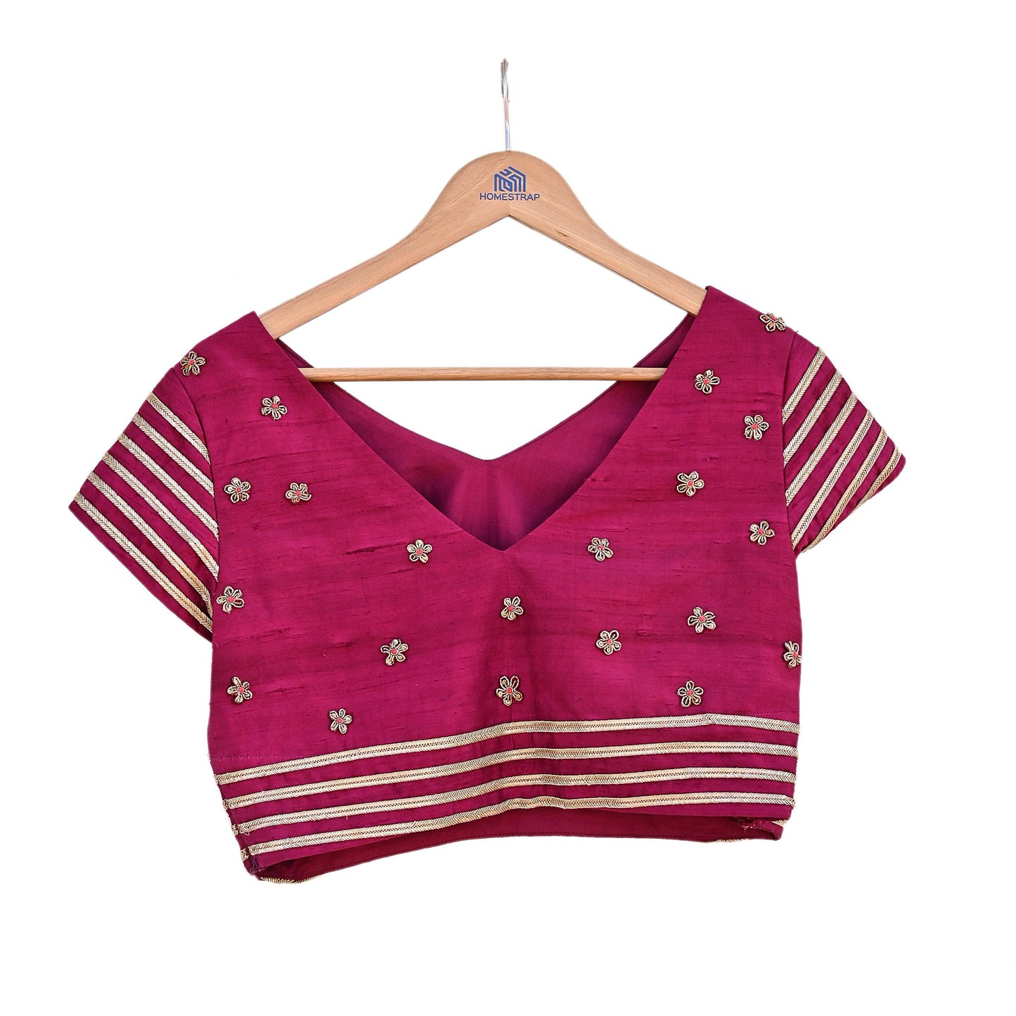 Indian Pre-owned Purple raw silk Hand Embroidered Blouse/Top/Crop M Size Party wear Bollywood