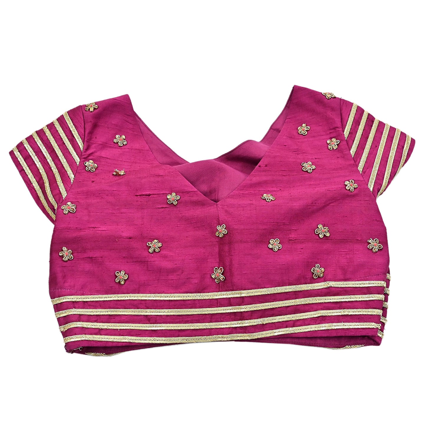 Indian Pre-owned Purple raw silk Hand Embroidered Blouse/Top/Crop M Size Party wear Bollywood
