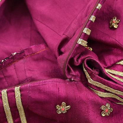 Indian Pre-owned Purple raw silk Hand Embroidered Blouse/Top/Crop M Size Party wear Bollywood