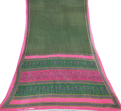 Indian Vintage Sari Green Pure Cotton Printed Sarees Craft Fabric 5Yd Soft Sewing Sarong Wrap Boho Floral Quilting Upcycle Crafting