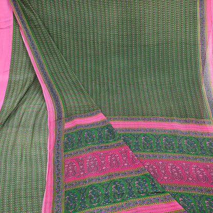 Indian Vintage Sari Green Pure Cotton Printed Sarees Craft Fabric 5Yd Soft Sewing Sarong Wrap Boho Floral Quilting Upcycle Crafting