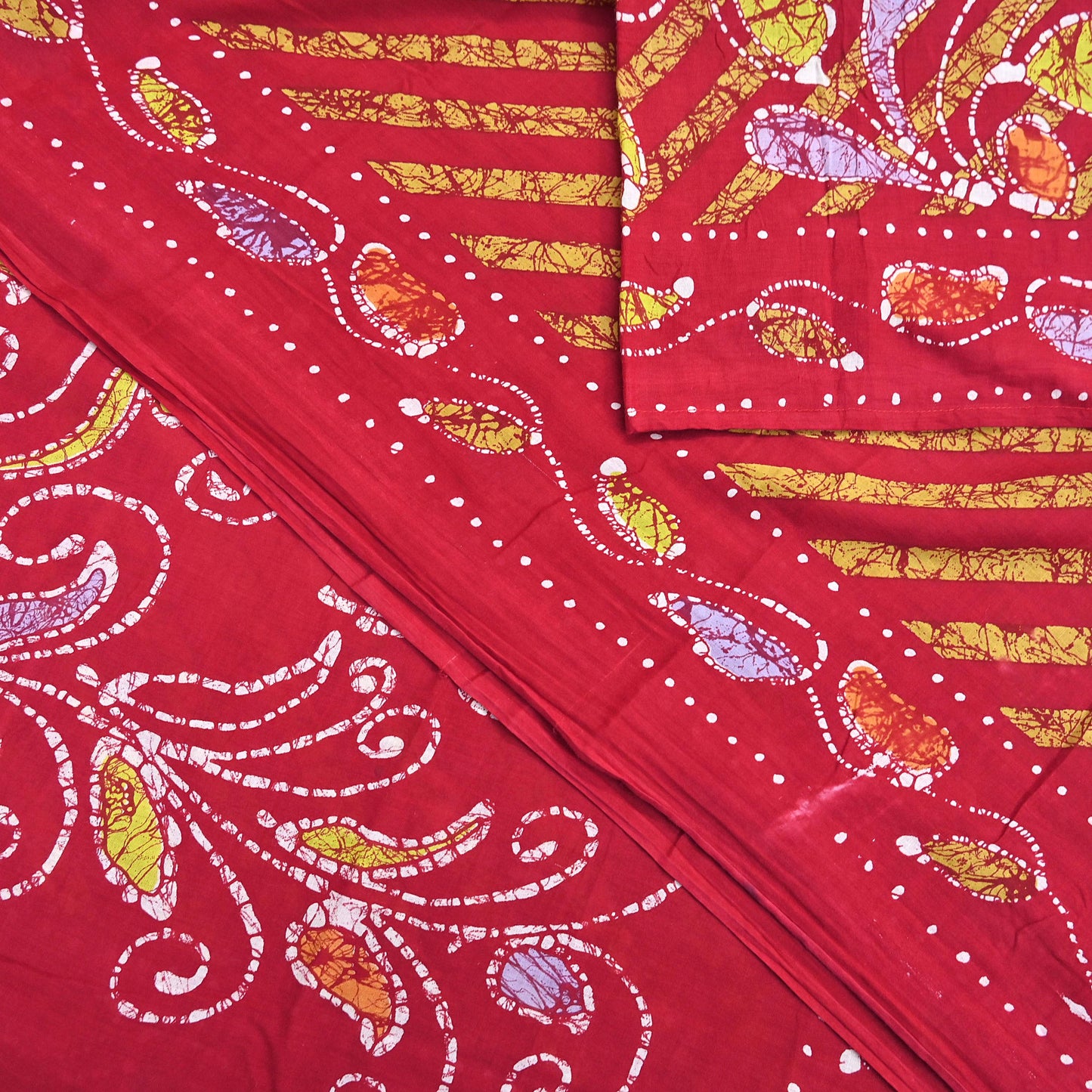 Indian Vintage Sari Red Batik Printed Saree 100% Pure Cotton 5Yd Craft Fabric Soft Sewing Sarong Wrap Boho Quilting Dress Making