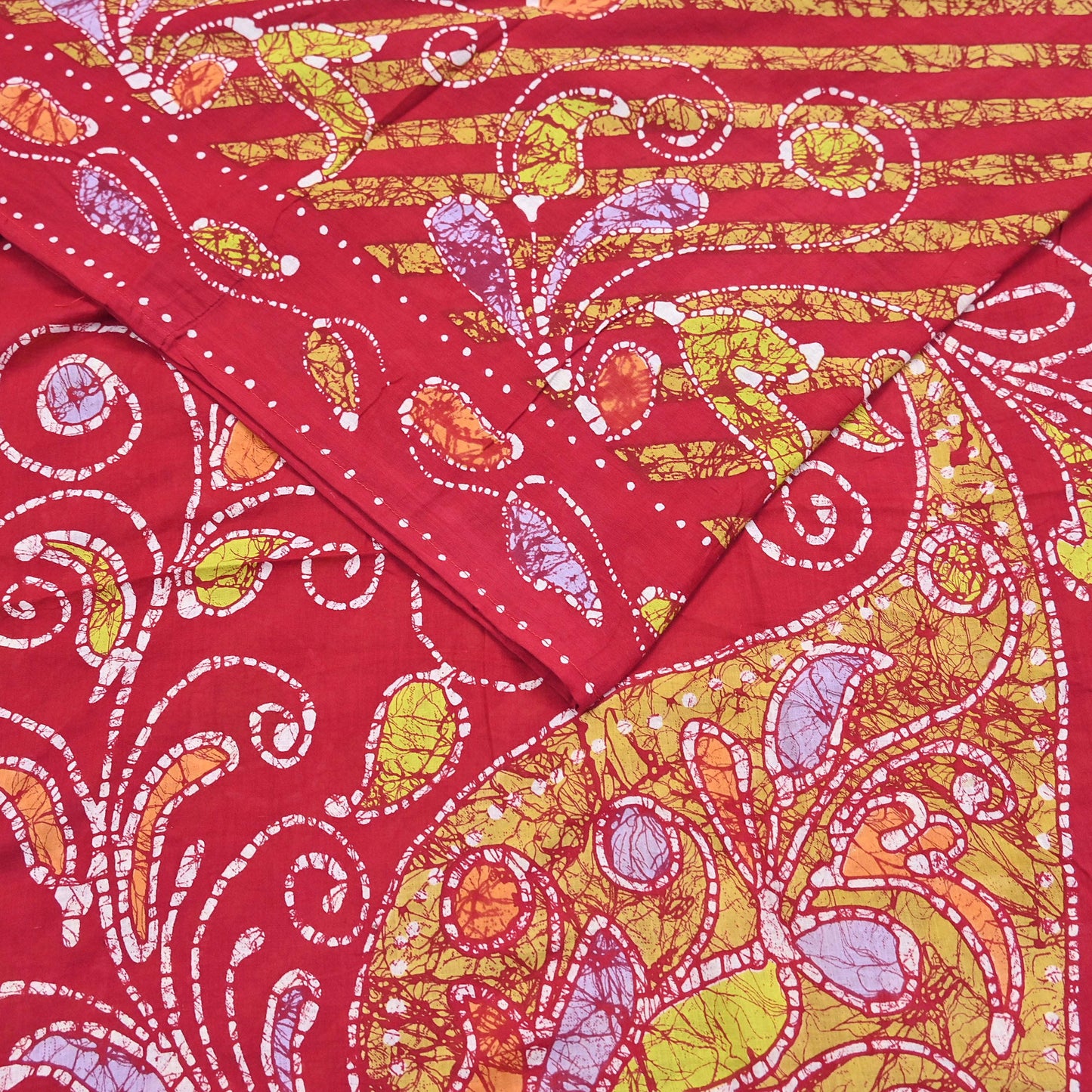 Indian Vintage Sari Red Batik Printed Saree 100% Pure Cotton 5Yd Craft Fabric Soft Sewing Sarong Wrap Boho Quilting Dress Making