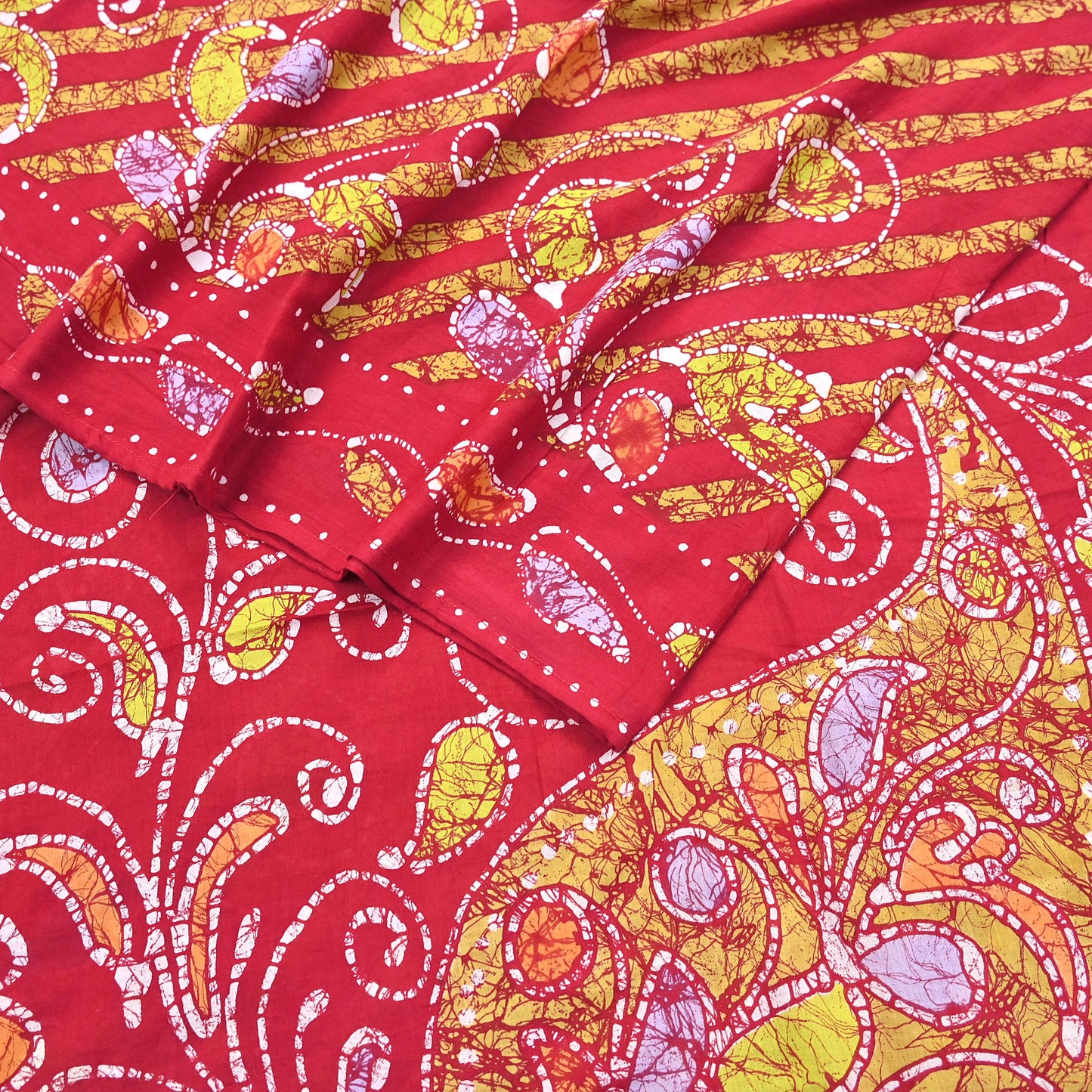 Indian Vintage Sari Red Batik Printed Saree 100% Pure Cotton 5Yd Craft Fabric Soft Sewing Sarong Wrap Boho Quilting Dress Making