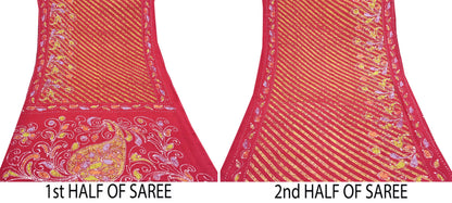 Indian Vintage Sari Red Batik Printed Saree 100% Pure Cotton 5Yd Craft Fabric Soft Sewing Sarong Wrap Boho Quilting Dress Making