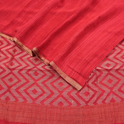Indian Vintage Sari Red hand woven Sari Pure chanderi Silk Saree Craft Fabric 5Yd Floral Soft Zari Dress making For Crafting Quilting
