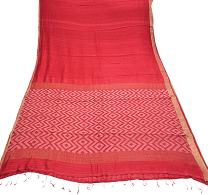 Indian Vintage Sari Red hand woven Sari Pure chanderi Silk Saree Craft Fabric 5Yd Floral Soft Zari Dress making For Crafting Quilting