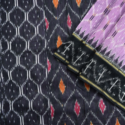 Indian Vintage Sari Black & purple Hand woven Sambalpuri Ikat Saree Pure Silk Craft Fabric 5Yd Ethnic Chackra Border Zari Dress making