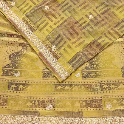 Indian Vintage Saree Green Pure Crepe Silk Hand Embroidered Sari Fabric 5yard Sewing Craft Fabric Ethnic Dressmaking Zardozi Zari