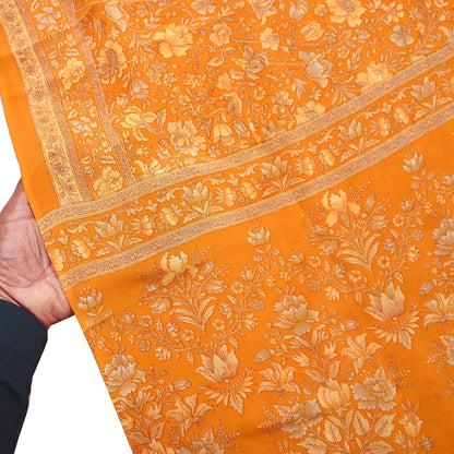 Indian Vintage Sari Orange Pure Crepe Silk Printed Saree 5yard Sewing Quilting Floral Soft Craft Fabric Wrap