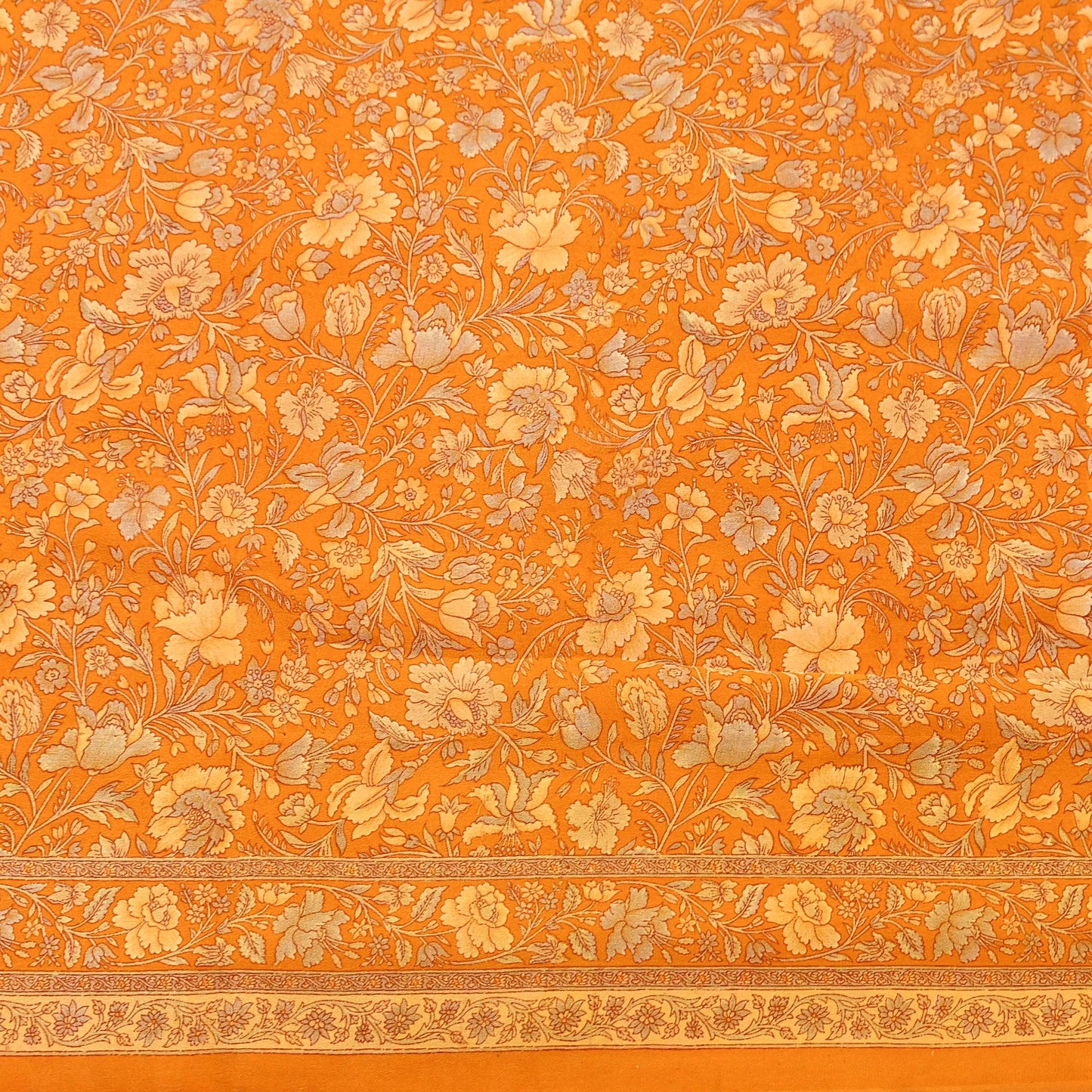 Indian Vintage Sari Orange Pure Crepe Silk Printed Saree 5yard Sewing Quilting Floral Soft Craft Fabric Wrap