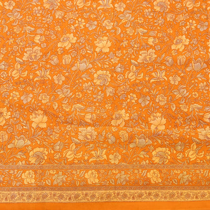 Indian Vintage Sari Orange Pure Crepe Silk Printed Saree 5yard Sewing Quilting Floral Soft Craft Fabric Wrap