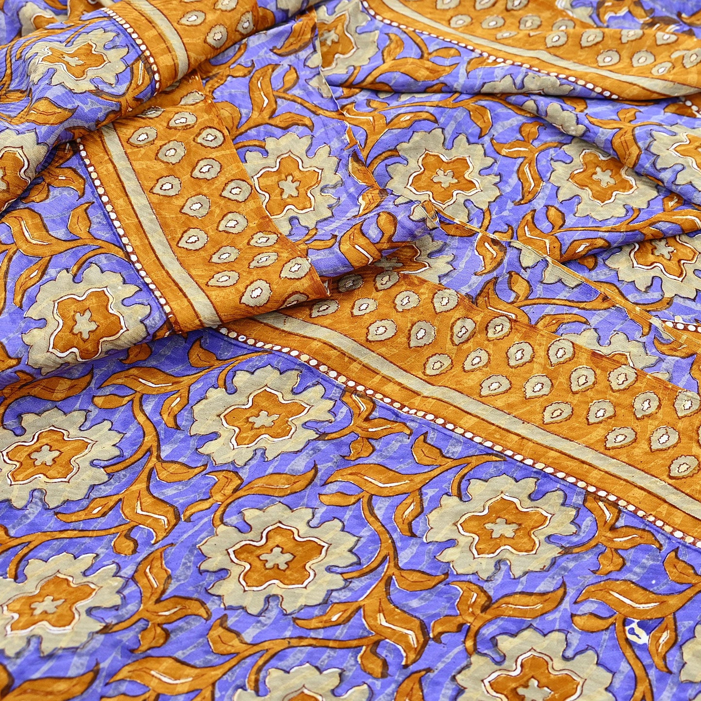 Indian Vintage Sari Pure Georgette Silk Printed Saree Craft Fabric Sewing 6Yd Soft Light Dress Making Crafting Quilting with blouse fabric