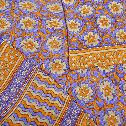 Indian Vintage Sari Pure Georgette Silk Printed Saree Craft Fabric Sewing 6Yd Soft Light Dress Making Crafting Quilting with blouse fabric