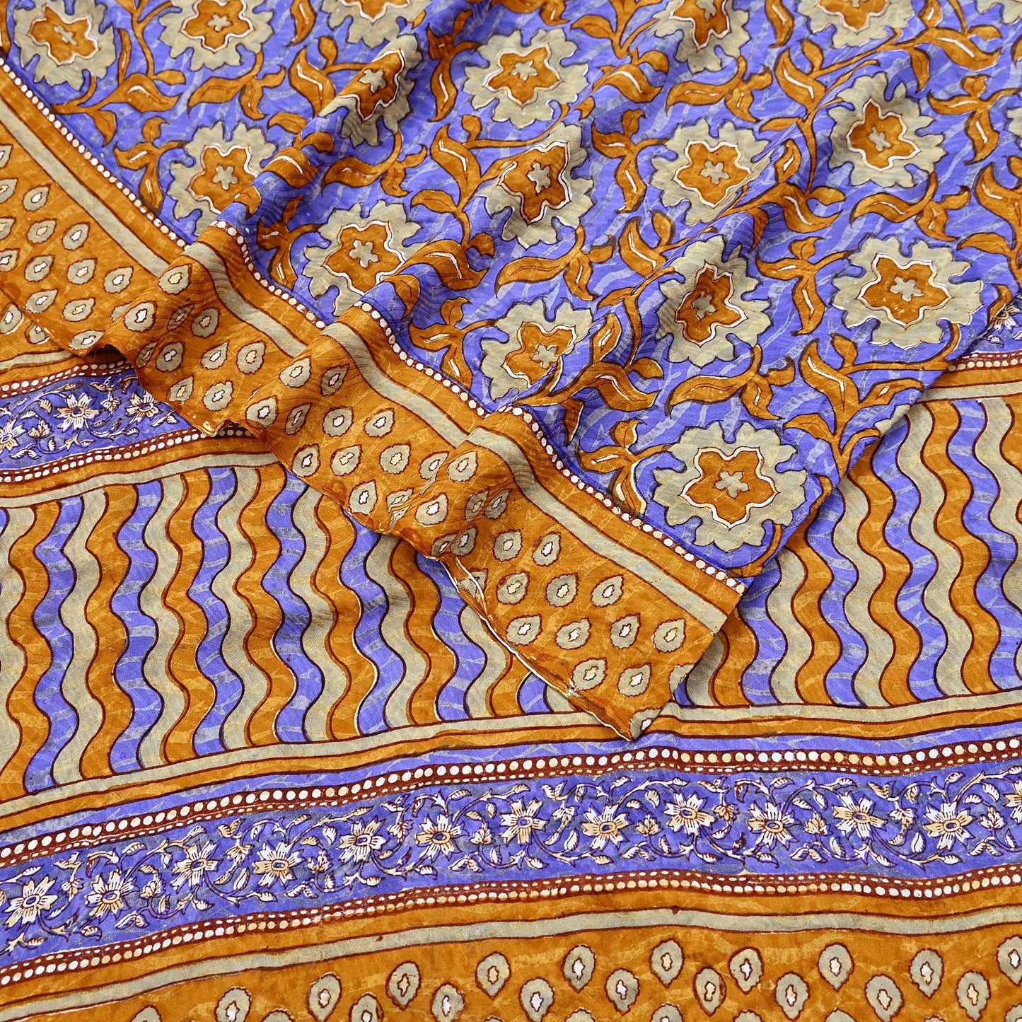 Indian Vintage Sari Pure Georgette Silk Printed Saree Craft Fabric Sewing 6Yd Soft Light Dress Making Crafting Quilting with blouse fabric
