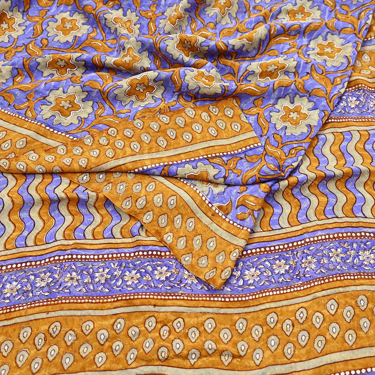 Indian Vintage Sari Pure Georgette Silk Printed Saree Craft Fabric Sewing 6Yd Soft Light Dress Making Crafting Quilting with blouse fabric