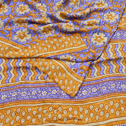 Indian Vintage Sari Pure Georgette Silk Printed Saree Craft Fabric Sewing 6Yd Soft Light Dress Making Crafting Quilting with blouse fabric